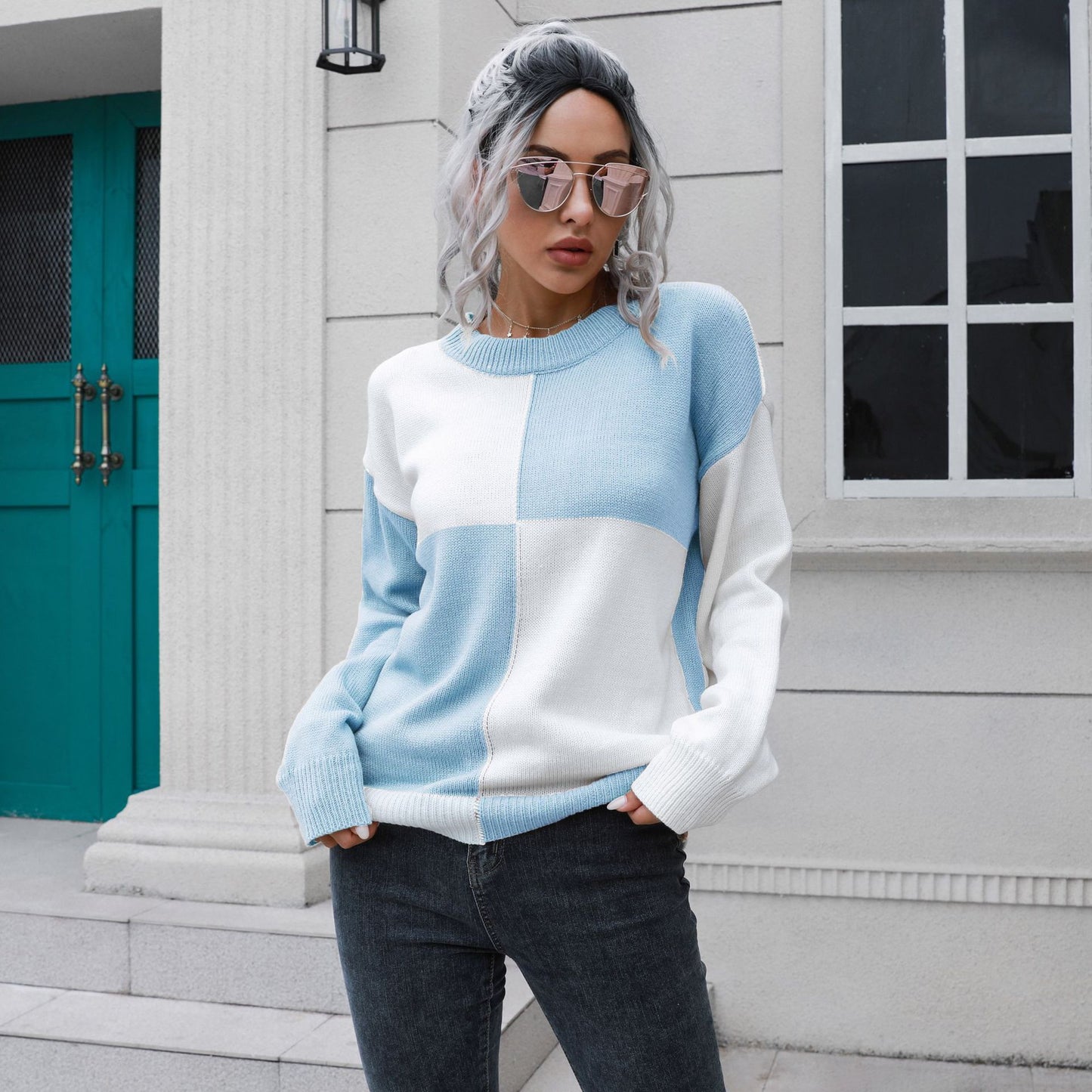 Chessboard Plaid Sweater Women Loose Autumn Winter Long Sleeve Sweater Sweater