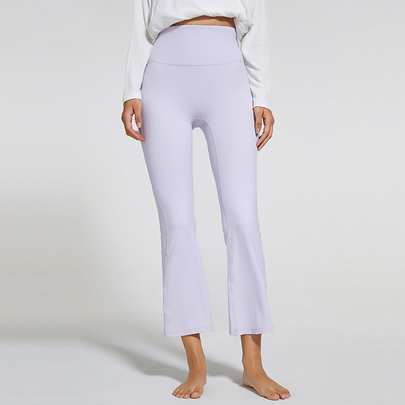 Women High Waist Wide Leg Nude Feel Yoga Pants No Embarrassment Line Hip Lifting Sport Fitness Pants Rhythmic Bell-Bottom Pants
