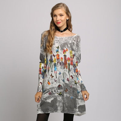 Long Oversize Sweater Women Spring Pullover Casual Batwing Sleeve Cartoon Print Fashion Autumn Woman Sweaters Pullovers