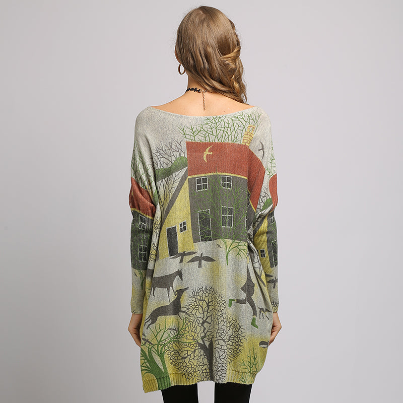 Oversized Batwing Sleeve Sweater Casual Long Women Sweater Coat City Print Women's Sweaters Pullovers Clothes 2019 New