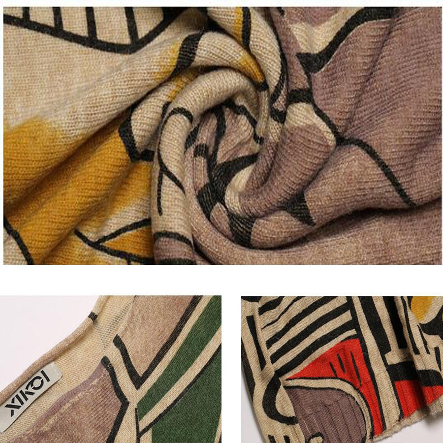 New Arrival Woman Sweater Oversize Long Batwing Sleeve Pullovers O-Neck Knitted Fashion Casual Regular Face Print Clothes