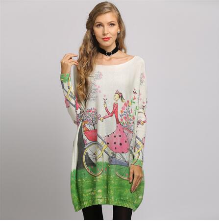 New Woman Sweater Oversize Long Batwing Sleeve Pullovers O-Neck Knitted Fashion Casual Regular Girl Print Clothes