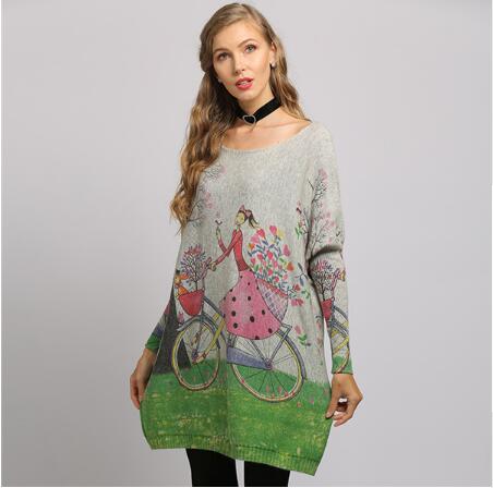 New Woman Sweater Oversize Long Batwing Sleeve Pullovers O-Neck Knitted Fashion Casual Regular Girl Print Clothes