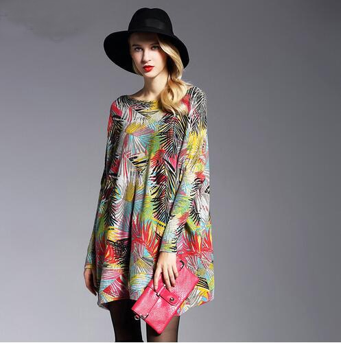 Womens Oversized Sweaters Autumn Pullovers Knitted Sweater Fashion Batwing Sleeve Print Baggy Coat Knitwear Jumper Clothing