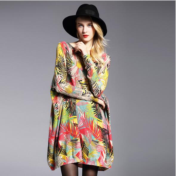 Womens Oversized Sweaters Autumn Pullovers Knitted Sweater Fashion Batwing Sleeve Print Baggy Coat Knitwear Jumper Clothing