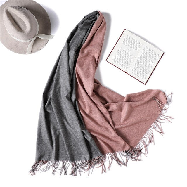 New Winter Scarf Women 2 Tone Cashmere Wool Scarves Shawls for Women Soft Wool Pashmina Winter Warm Female Poncho Stoles