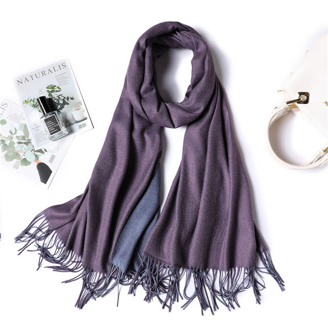 New Winter Scarf Women 2 Tone Cashmere Wool Scarves Shawls for Women Soft Wool Pashmina Winter Warm Female Poncho Stoles