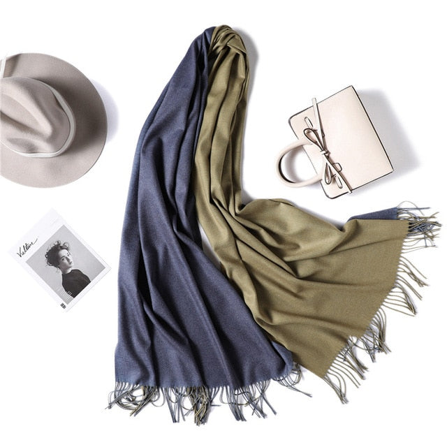 New Winter Scarf Women 2 Tone Cashmere Wool Scarves Shawls for Women Soft Wool Pashmina Winter Warm Female Poncho Stoles