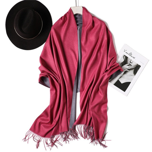 New Winter Scarf Women 2 Tone Cashmere Wool Scarves Shawls for Women Soft Wool Pashmina Winter Warm Female Poncho Stoles