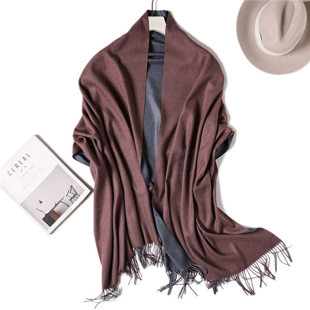 New Winter Scarf Women 2 Tone Cashmere Wool Scarves Shawls for Women Soft Wool Pashmina Winter Warm Female Poncho Stoles