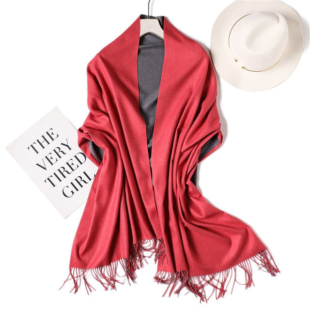 New Winter Scarf Women 2 Tone Cashmere Wool Scarves Shawls for Women Soft Wool Pashmina Winter Warm Female Poncho Stoles