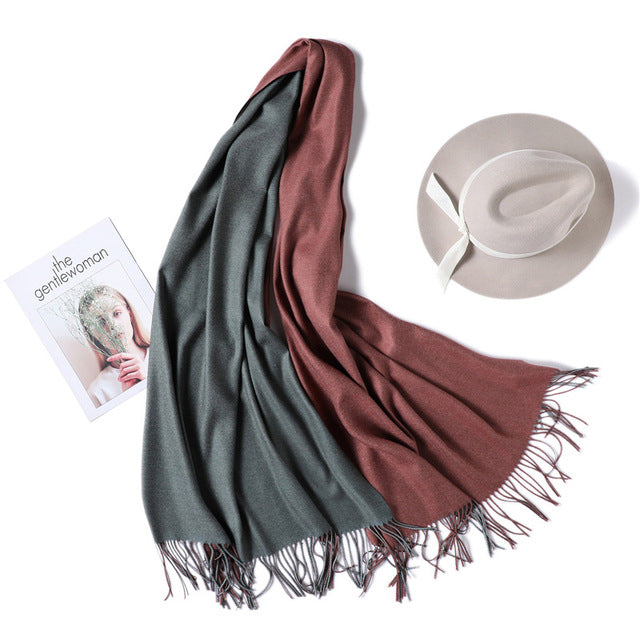 New Winter Scarf Women 2 Tone Cashmere Wool Scarves Shawls for Women Soft Wool Pashmina Winter Warm Female Poncho Stoles