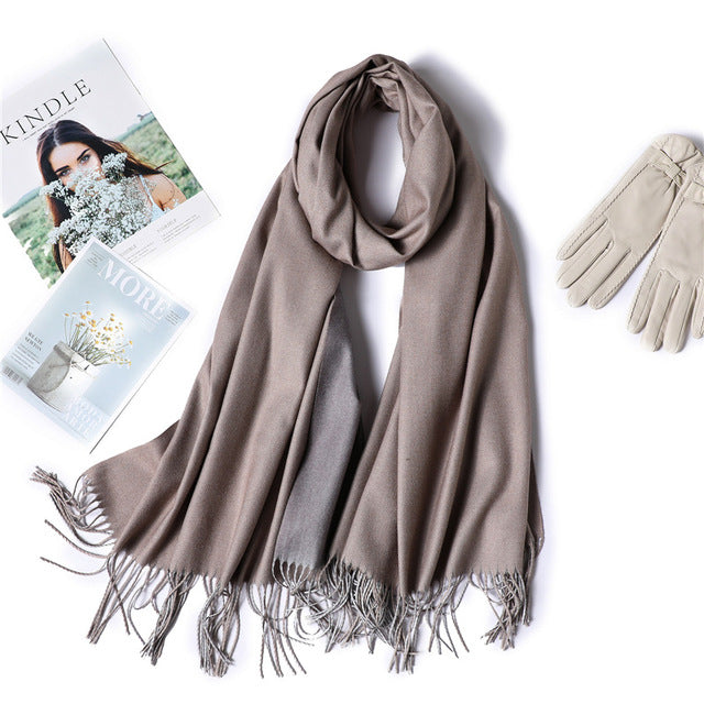 New Winter Scarf Women 2 Tone Cashmere Wool Scarves Shawls for Women Soft Wool Pashmina Winter Warm Female Poncho Stoles