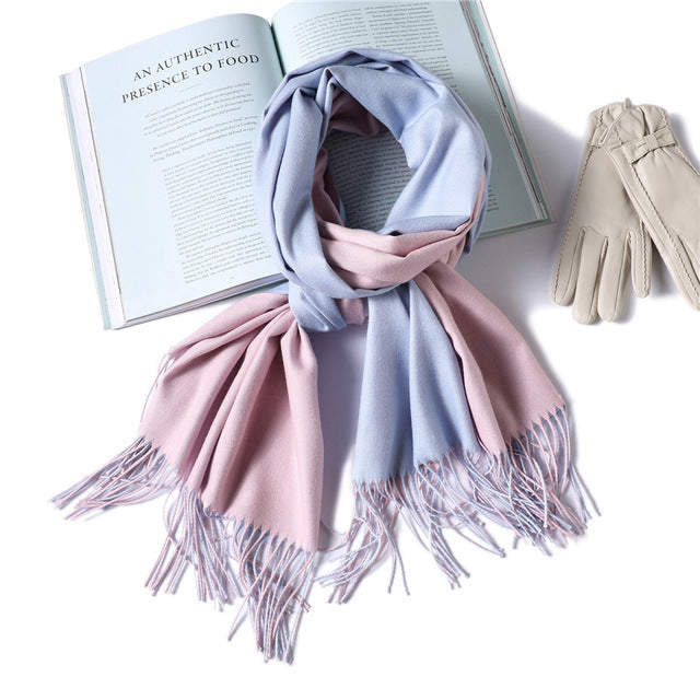 New Winter Scarf Women 2 Tone Cashmere Wool Scarves Shawls for Women Soft Wool Pashmina Winter Warm Female Poncho Stoles