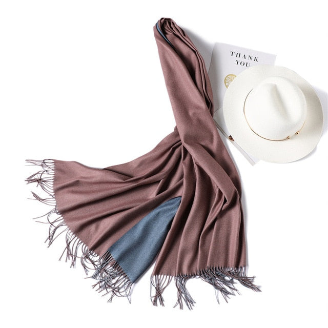 New Winter Scarf Women 2 Tone Cashmere Wool Scarves Shawls for Women Soft Wool Pashmina Winter Warm Female Poncho Stoles