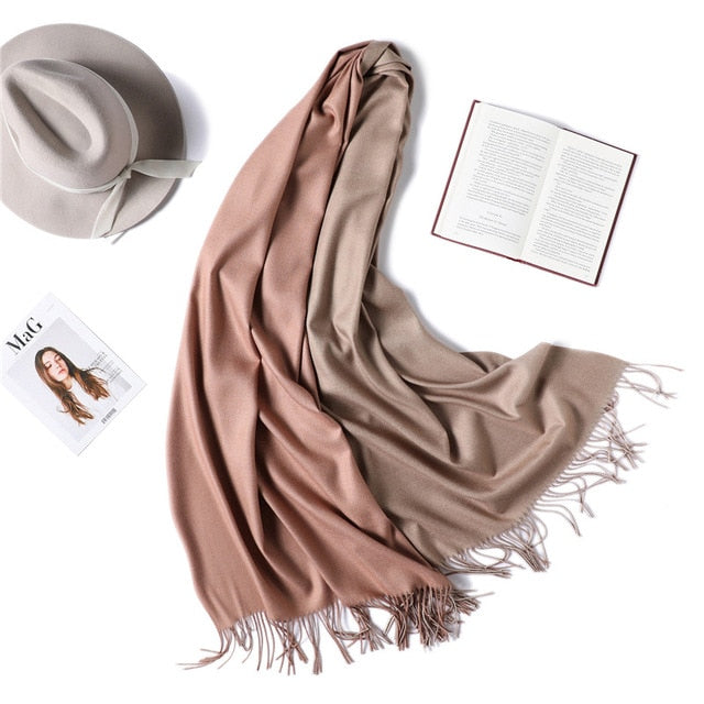 New Winter Scarf Women 2 Tone Cashmere Wool Scarves Shawls for Women Soft Wool Pashmina Winter Warm Female Poncho Stoles