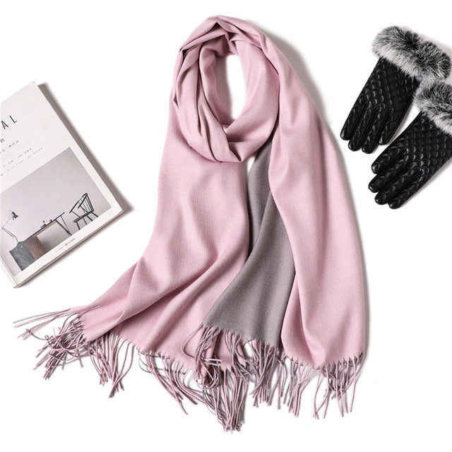 New Winter Scarf Women 2 Tone Cashmere Wool Scarves Shawls for Women Soft Wool Pashmina Winter Warm Female Poncho Stoles