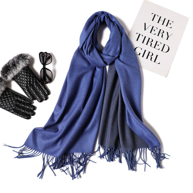 New Winter Scarf Women 2 Tone Cashmere Wool Scarves Shawls for Women Soft Wool Pashmina Winter Warm Female Poncho Stoles
