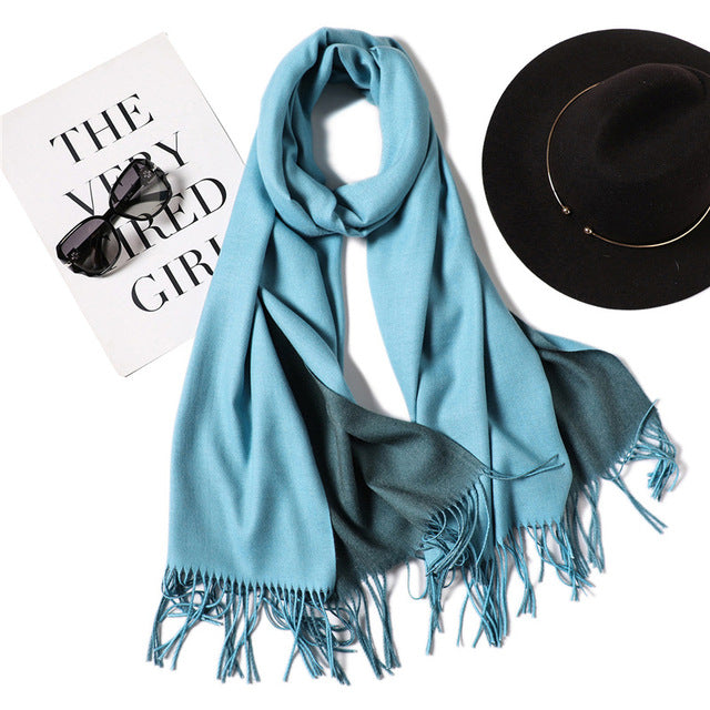 New Winter Scarf Women 2 Tone Cashmere Wool Scarves Shawls for Women Soft Wool Pashmina Winter Warm Female Poncho Stoles