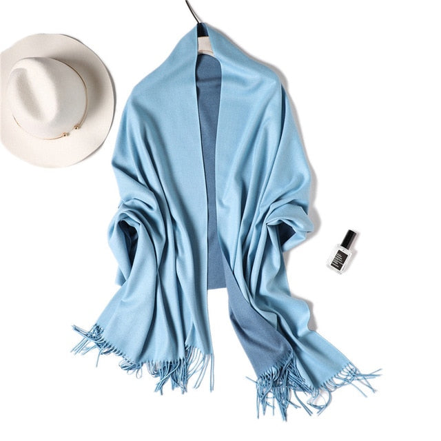New Winter Scarf Women 2 Tone Cashmere Wool Scarves Shawls for Women Soft Wool Pashmina Winter Warm Female Poncho Stoles