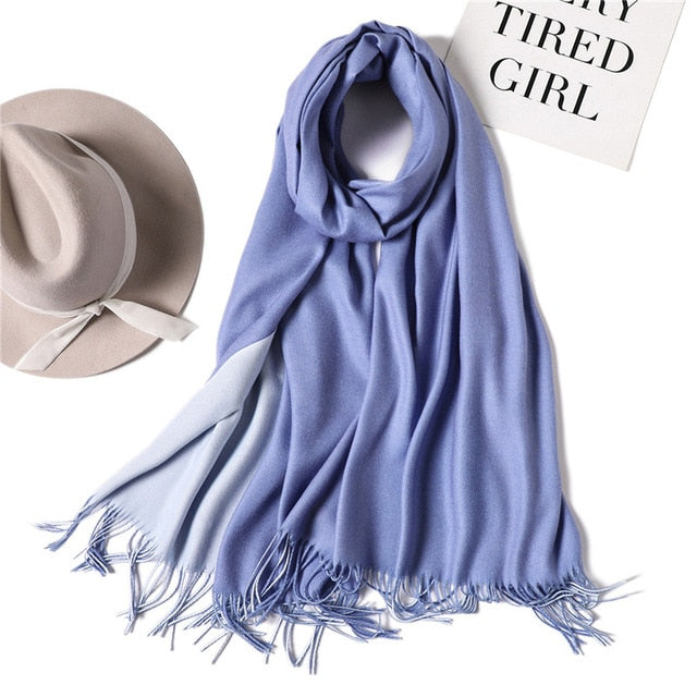 New Winter Scarf Women 2 Tone Cashmere Wool Scarves Shawls for Women Soft Wool Pashmina Winter Warm Female Poncho Stoles