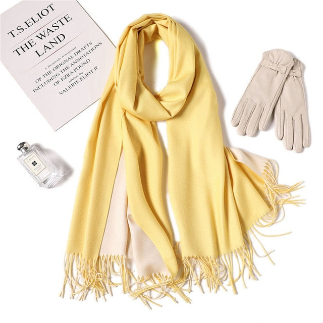 New Winter Scarf Women 2 Tone Cashmere Wool Scarves Shawls for Women Soft Wool Pashmina Winter Warm Female Poncho Stoles