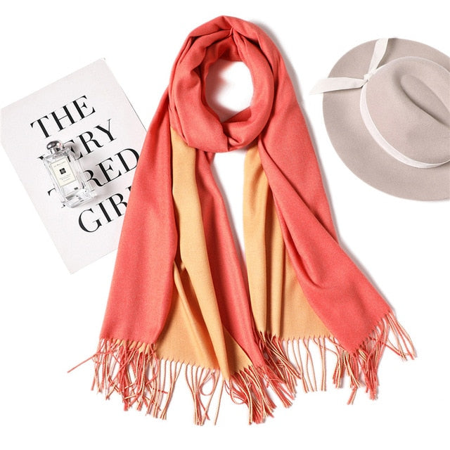 New Winter Scarf Women 2 Tone Cashmere Wool Scarves Shawls for Women Soft Wool Pashmina Winter Warm Female Poncho Stoles