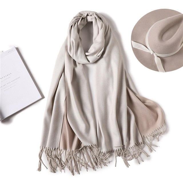 New Winter Scarf Women 2 Tone Cashmere Wool Scarves Shawls for Women Soft Wool Pashmina Winter Warm Female Poncho Stoles
