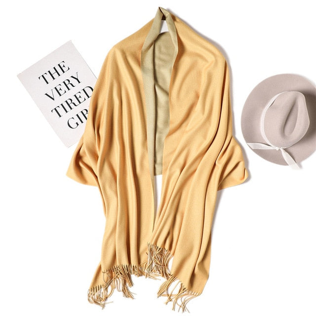 New Winter Scarf Women 2 Tone Cashmere Wool Scarves Shawls for Women Soft Wool Pashmina Winter Warm Female Poncho Stoles
