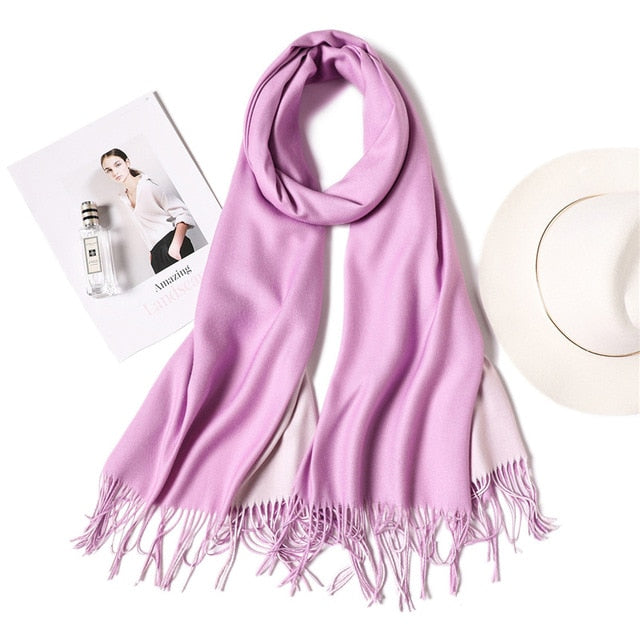 New Winter Scarf Women 2 Tone Cashmere Wool Scarves Shawls for Women Soft Wool Pashmina Winter Warm Female Poncho Stoles