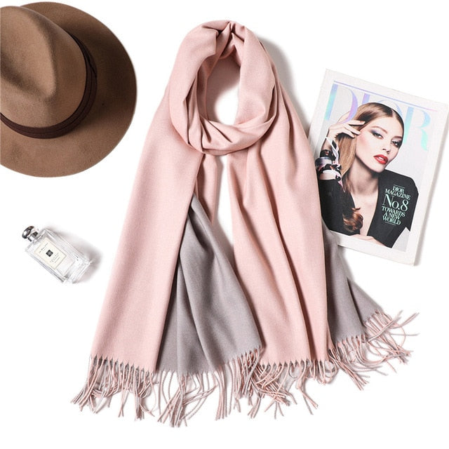 New Winter Scarf Women 2 Tone Cashmere Wool Scarves Shawls for Women Soft Wool Pashmina Winter Warm Female Poncho Stoles