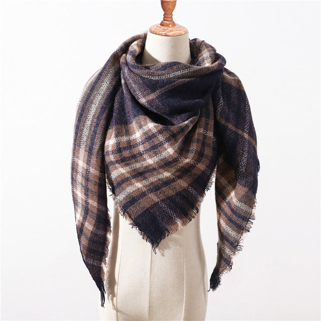 New Spring Triangle Women's Scarf Plaid Warm Cashmere Scarves Female Shawls Pashmina Lady Bandana Wraps Blanket Hijabs