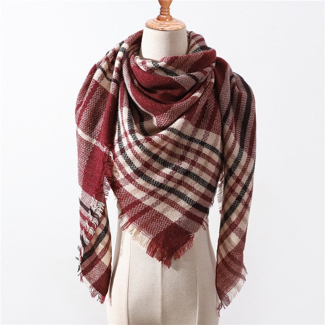 New Spring Triangle Women's Scarf Plaid Warm Cashmere Scarves Female Shawls Pashmina Lady Bandana Wraps Blanket Hijabs