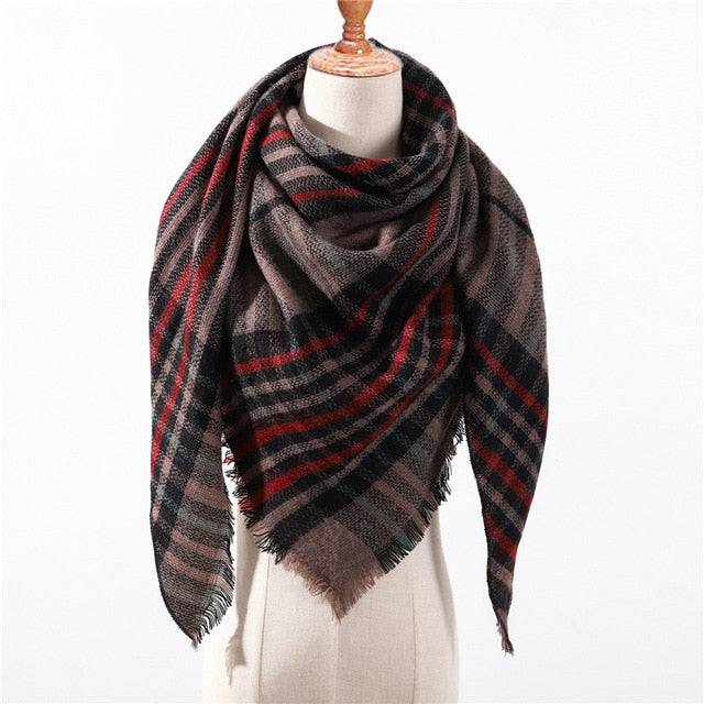 New Spring Triangle Women's Scarf Plaid Warm Cashmere Scarves Female Shawls Pashmina Lady Bandana Wraps Blanket Hijabs