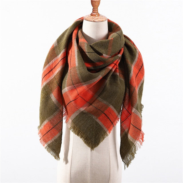 New Spring Triangle Women's Scarf Plaid Warm Cashmere Scarves Female Shawls Pashmina Lady Bandana Wraps Blanket Hijabs