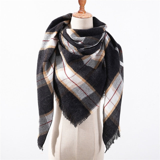 New Spring Triangle Women's Scarf Plaid Warm Cashmere Scarves Female Shawls Pashmina Lady Bandana Wraps Blanket Hijabs