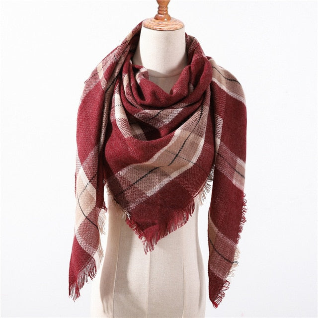 New Spring Triangle Women's Scarf Plaid Warm Cashmere Scarves Female Shawls Pashmina Lady Bandana Wraps Blanket Hijabs