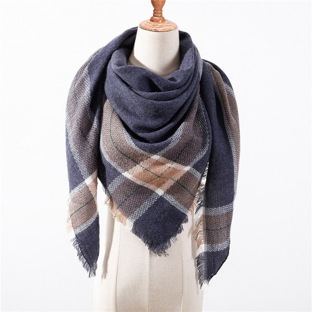 New Spring Triangle Women's Scarf Plaid Warm Cashmere Scarves Female Shawls Pashmina Lady Bandana Wraps Blanket Hijabs
