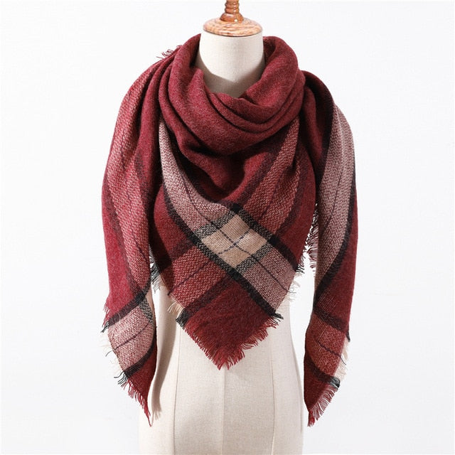 New Spring Triangle Women's Scarf Plaid Warm Cashmere Scarves Female Shawls Pashmina Lady Bandana Wraps Blanket Hijabs