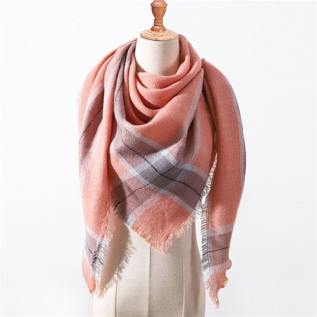 New Spring Triangle Women's Scarf Plaid Warm Cashmere Scarves Female Shawls Pashmina Lady Bandana Wraps Blanket Hijabs