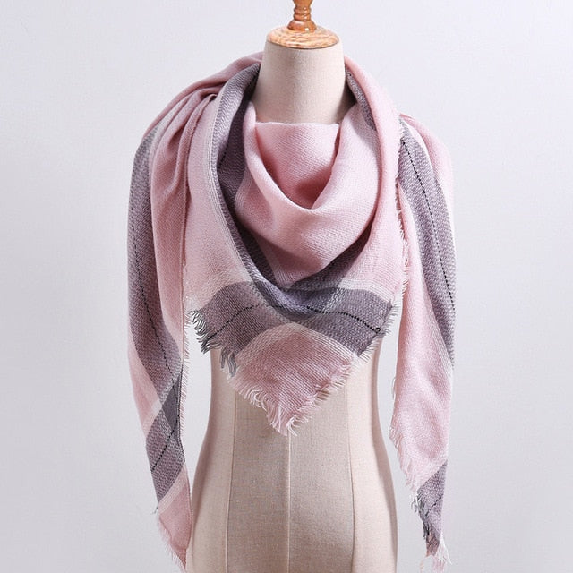 New Spring Triangle Women's Scarf Plaid Warm Cashmere Scarves Female Shawls Pashmina Lady Bandana Wraps Blanket Hijabs