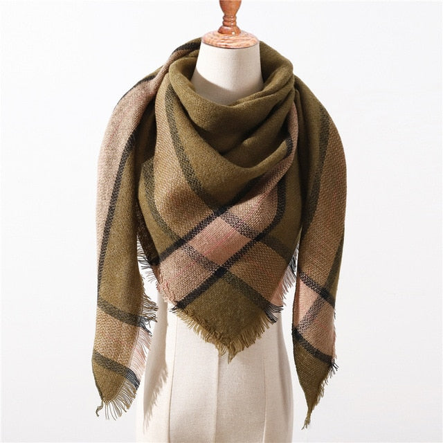 New Spring Triangle Women's Scarf Plaid Warm Cashmere Scarves Female Shawls Pashmina Lady Bandana Wraps Blanket Hijabs
