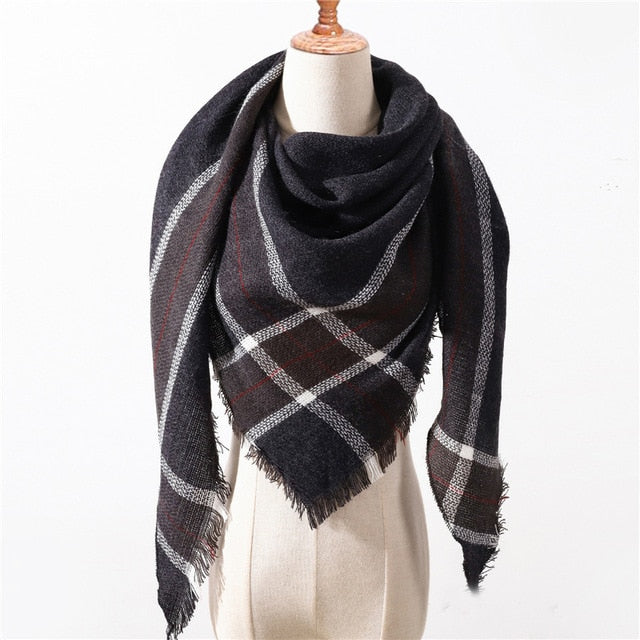 New Spring Triangle Women's Scarf Plaid Warm Cashmere Scarves Female Shawls Pashmina Lady Bandana Wraps Blanket Hijabs