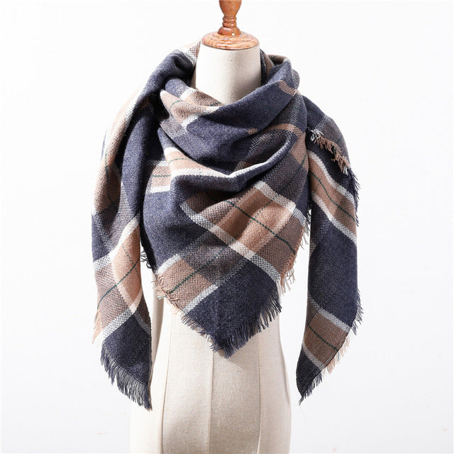 New Spring Triangle Women's Scarf Plaid Warm Cashmere Scarves Female Shawls Pashmina Lady Bandana Wraps Blanket Hijabs