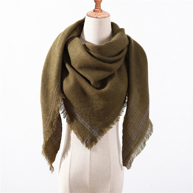 New Spring Triangle Women's Scarf Plaid Warm Cashmere Scarves Female Shawls Pashmina Lady Bandana Wraps Blanket Hijabs