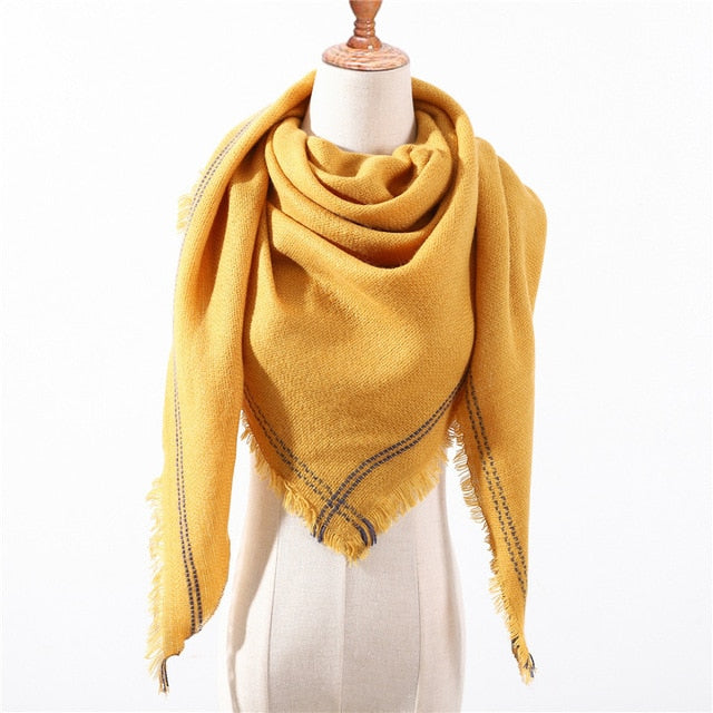 New Spring Triangle Women's Scarf Plaid Warm Cashmere Scarves Female Shawls Pashmina Lady Bandana Wraps Blanket Hijabs