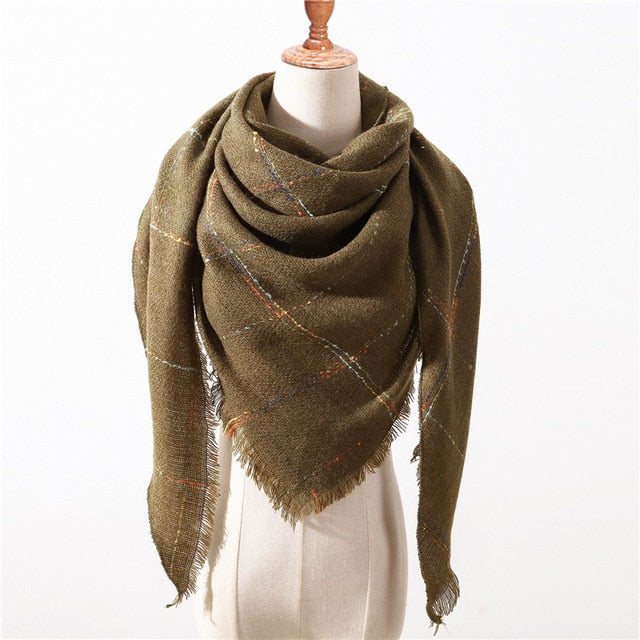New Spring Triangle Women's Scarf Plaid Warm Cashmere Scarves Female Shawls Pashmina Lady Bandana Wraps Blanket Hijabs