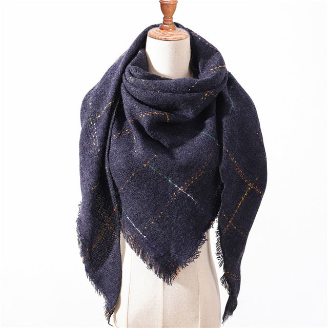 New Spring Triangle Women's Scarf Plaid Warm Cashmere Scarves Female Shawls Pashmina Lady Bandana Wraps Blanket Hijabs