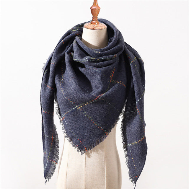 New Spring Triangle Women's Scarf Plaid Warm Cashmere Scarves Female Shawls Pashmina Lady Bandana Wraps Blanket Hijabs
