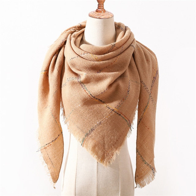 New Spring Triangle Women's Scarf Plaid Warm Cashmere Scarves Female Shawls Pashmina Lady Bandana Wraps Blanket Hijabs